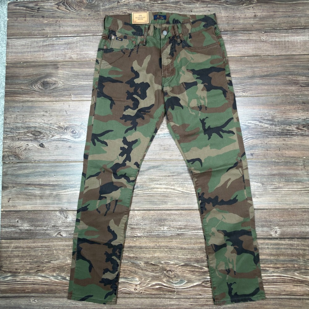 Polo Ralph Lauren Mens 32x32 Sullivan Slim Jeans Camo Printed Denim New